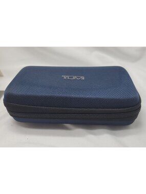 Tumi Blue Travel Accessory Hard Case With Zipper Closure & Delta Branding